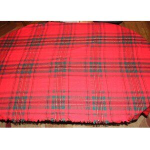 Vintage Plaid Tartan Holiday Red Green Gold Tablecloth Christmas Dinning 80x56